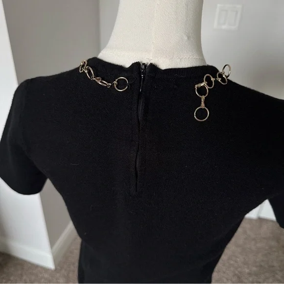 Zara Elegant Black Women’s Thick Knit Top with Gold Ring Detail Small - Picture 6 of 8